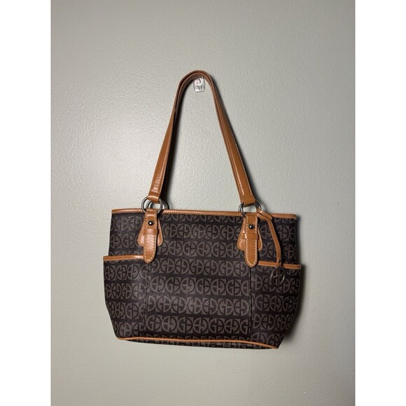 Giani Bernini Block Signature Brown & Tan Faux Leather Tote Bag Zippered - Picture 1 of 8